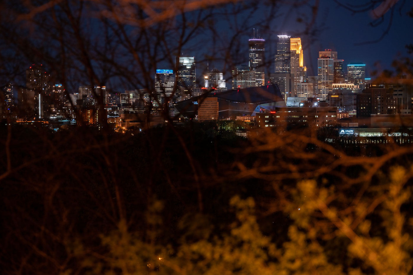 Minneapolis skyline at night from Witches Hat