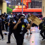 Minneapolis Police clear protesters out from around the third precinct police station using less lethal weapons. Protesters had gathered after the death of George Floyd the night before, this was day 1 of protests.