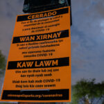 Park closed due to coronavirus signage at Elliot Park in Minneapolis.