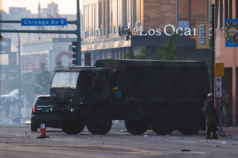 National Guard on Chicago Avenue in South Minneapolis 4 The Minnesota National Guard, Minneapolis Fire Department and Minneapolis Police on Lake Street and Chicago Avenue in South Minneapolis after nights of protest after the murder of George Floyd. May 2020.