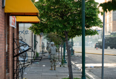 The Minnesota National Guard on Lake Street on 05/30/20 after nights of fires in Minneapolis following the death of George Floyd.