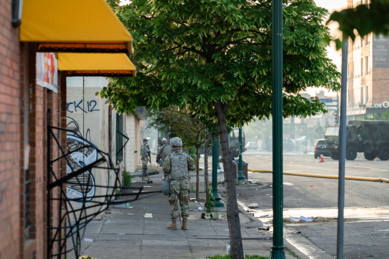 Minnesota National Guard on Lake Street 2 The Minnesota National Guard on Lake Street on 05/30/20 after nights of fires in Minneapolis following the death of George Floyd.