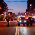 The Minnesota National Guard on Lake Street in Uptown Minneapolis on May 30, 2020 as the sunrises during the Minneapolis Uprising.