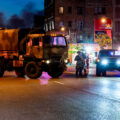 The Minnesota National Guard outside the burning Speedway gas station on Lake Street and Bryant Ave in South Minneapolis on May 30, 2020.