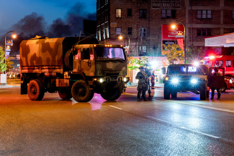Speedway on Lake Street with Minnesota National Guard 1 The Minnesota National Guard outside the burning Speedway gas station on Lake Street and Bryant Ave in South Minneapolis on May 30, 2020.