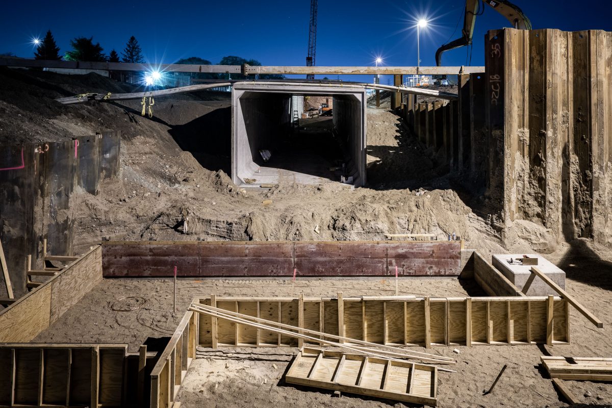 Night Construction of the Cedar Lake Trail Tunnel at Wooddale Avenue