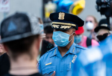 Minneapolis Police Chief Medaria Arradondo speaks at George Floyd Square on May 31, 2020 following nights of protest after the death of George Floyd Square.