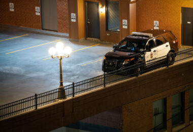 A Minneapolis Police squad car sits in a parking ramp in Minneapolis.