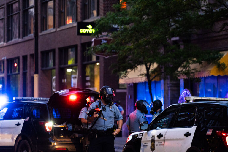 Minneapolis Police load up their weapons during protests 2 Minneapolis Police load up their less lethal weapons in Downtown Minneapolis during the 3rd day of protests in Minneapolis following the death of George Floyd.