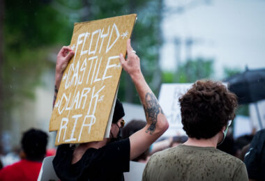 Protesters marching down 38th St in South Minneapolis the day after George Floyd was killed in front of Cup Foods on the corner. The protesters then marched to the Minneapolis Police 3rd Precinct