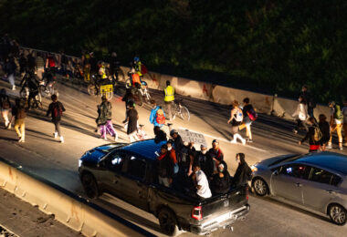 Protesters marching down I-94 on the 4th day of protests in Minneapolis following the death of George Floyd.