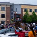 Protesters surround the Minneapolis Police 3rd Precinct. The large crowd marched the 2 miles from 38th St and Chicago Ave the day after George Floyd was killed.