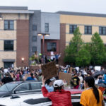 Protesters surround the Minneapolis Police 3rd Precinct. The large crowd marched the 2 miles from 38th St and Chicago Ave the day after George Floyd was killed.