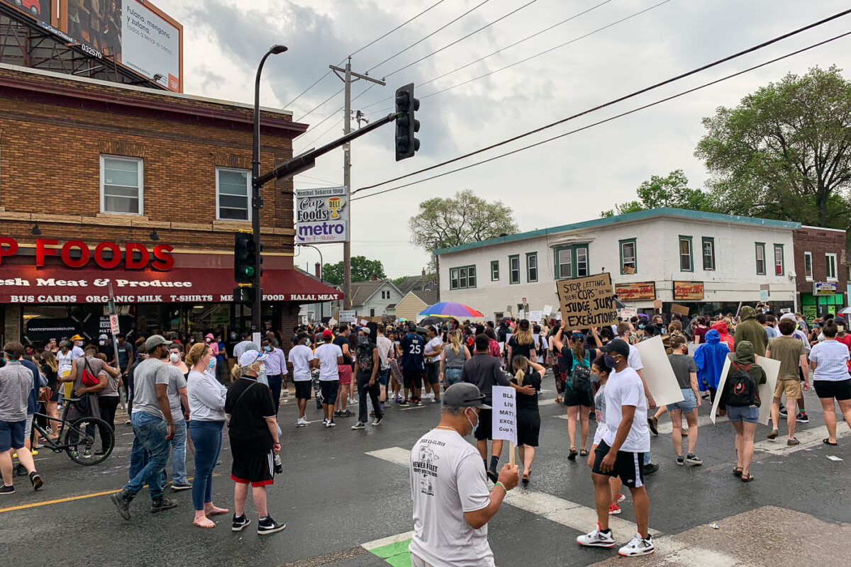 Protesters gathering for the first time on 38th Street outside of Cup Foods where George Floyd was killed the night before at the hands of the Minneapolis Police.