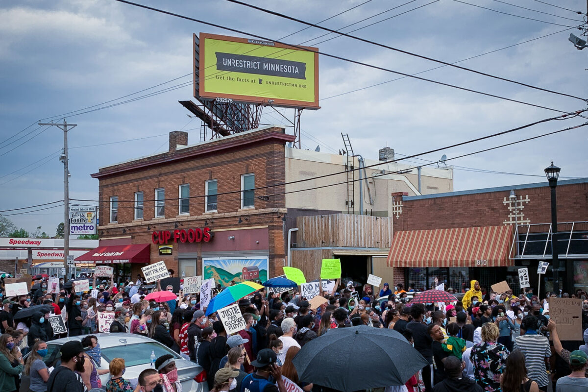 Protesters marching the 2 miles from 38th St and Chicago Ave towards the Minneapolis Police 3rd Precinct. George Floyd was killed the day before.