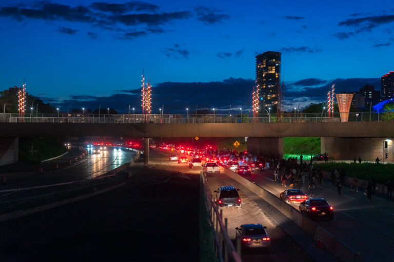 Protesters on I-94 on the 4th day of protests in Minneapolis 3 Protesters marching down I-94 on the 4th day of protests in Minneapolis following the death of George Floyd.