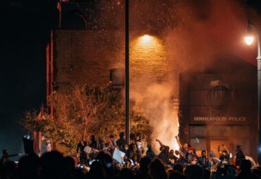 The Minneapolis Police 3rd Precinct on fire as protesters surround it after days of protest. 

The precinct was Derek Chauvin’s home precinct and was set ablaze after the police abandoned the precinct following days of protests over the death of George Floyd.