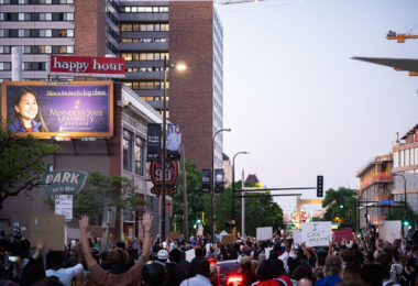 Protesters outside the Minneapolis Police 1st Precinct in downtown Minneapolis on the 3rd day of protests in Minneapolis following the death of George Floyd.