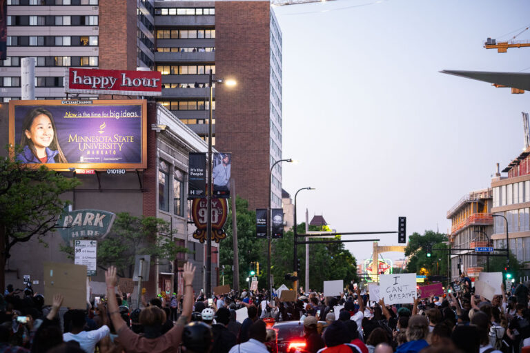 Protesters outside the Minneapolis Police 1st Precinct 1 Protesters outside the Minneapolis Police 1st Precinct in downtown Minneapolis on the 3rd day of protests in Minneapolis following the death of George Floyd.