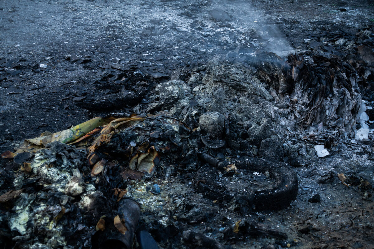 Remains of a burned dumpster on Lake Street from riots after the murder of George Floyd.