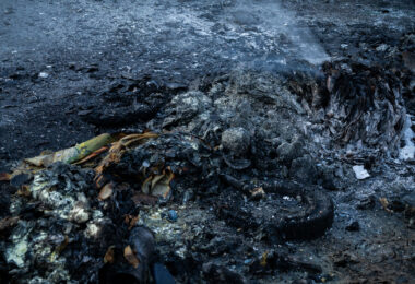 Remains of a burned dumpster on Lake Street from riots after the murder of George Floyd.