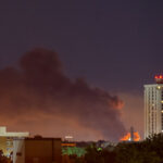 Smoke rising from Lake Street fires as seen from Downtown Minneapolis on May 30, 2020, the 4th day of protests in Minneapolis following the death of George Floyd.