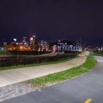The Samatar Crossing shared use path near downtown Minneapolis. The path leads from Cedar Riverside to near US Bank Stadium.