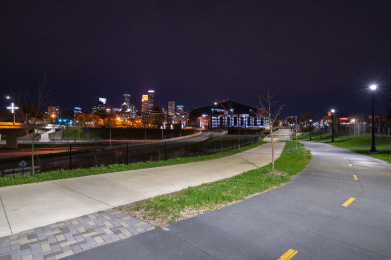 Samatar Crossing near Downtown Minneapolis 1 The Samatar Crossing shared use path near downtown Minneapolis. The path leads from Cedar Riverside to near US Bank Stadium.