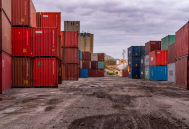 Shipping containers in a Minneapolis rail yard.