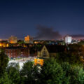 Smoke rising from Lake Street fires as seen from Downtown Minneapolis on May 30, 2020, the 4th day of protests in Minneapolis following the death of George Floyd.