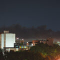 Smoke rising from Lake Street fires as seen from Downtown Minneapolis on May 30, 2020, the 4th day of protests in Minneapolis following the death of George Floyd.