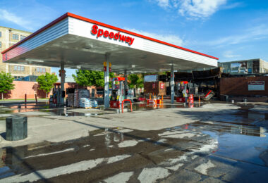 The Speedway on Lake Street after nights of fires following the May 25th, 2020 death of George Floyd.