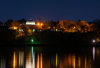 St. Mary's Greek Orthodox Church as seen from across Bde Maka Ska in Minneapolis.