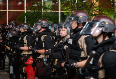 Minnesota State Patrol in downtown Minneapolis on Nicollet Mall on May 29, 2020 during the 3rd day of protests in Minneapolis following the death of George Floyd.