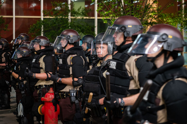 Minnesota State Patrol on Nicollet Mall 1 Minnesota State Patrol in downtown Minneapolis on Nicollet Mall on May 29, 2020 during the 3rd day of protests in Minneapolis following the death of George Floyd.