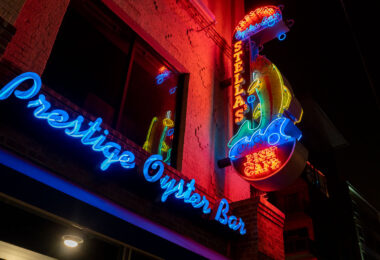 The neon sign at Stella's Oyster Bar on Lake Street in Uptown Minneapolis.