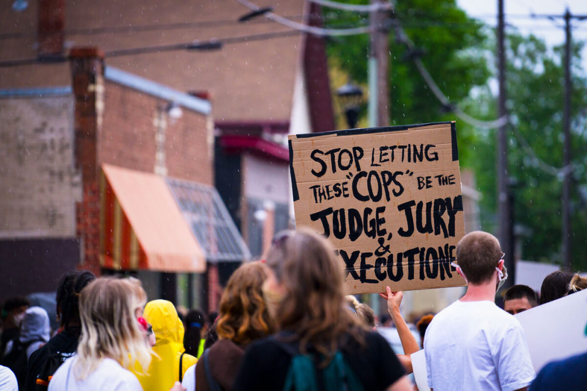 Protesters gathering on May 26th at 38th Street the day after George Floyd was killed before marching to the Minneapolis Police Third Precinct police station.