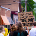 Protesters gathering on May 26th at 38th Street the day after George Floyd was killed before marching to the Minneapolis Police Third Precinct police station.