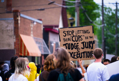 Protesters gathering on May 26th at 38th Street the day after George Floyd was killed before marching to the Minneapolis Police Third Precinct police station.