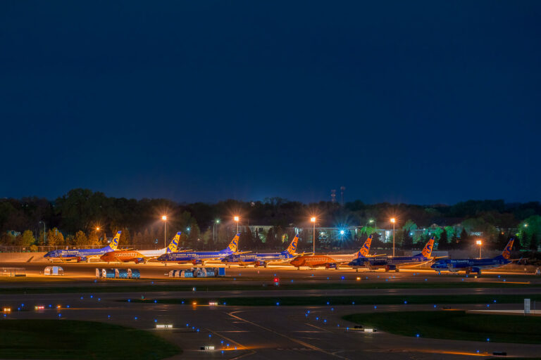Sun Country Airline Planes at MSP Airport 1 Sun Country planes on the runway at MSP Airport.