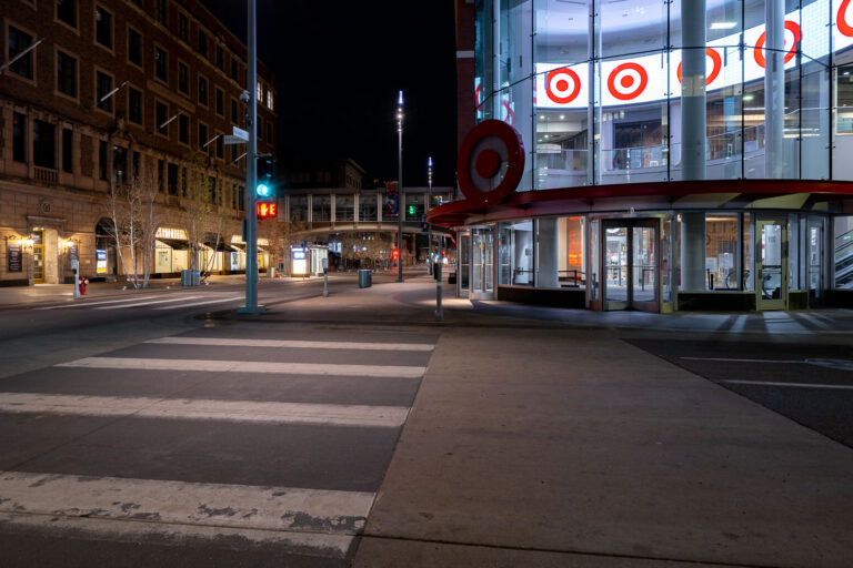 Target Store on Nicollet Mall at night 3 The flagship Target Store at 900 Nicollet Mall in downtown Minneapolis.