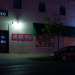 Boards on a collision center on Nicollet Avenue in South Minneapolis on May 30, 2020, the 4th day of protests in Minneapolis following the death of George Floyd