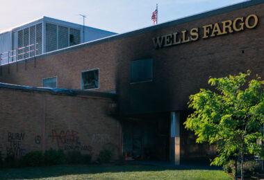 Wells Fargo Bank on Nicollet Ave on May 31, 2020 after nights of fires after the death of George Floyd.