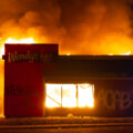 Wendy’s on fire on 26th Ave S during the 2nd day of protests in Minneapolis following the death of George Floyd.