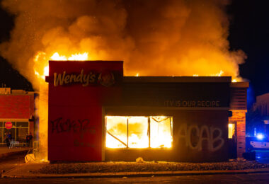 Wendy’s on fire on 26th Ave S during the 2nd day of protests in Minneapolis following the death of George Floyd.