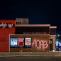 Wendy's across from the Minneapolis police third precinct on the second day of protests following the murder of George Floyd.