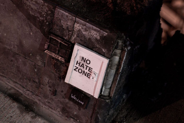 No Hate Zone 2 A small art installation on the side of the Minneapolis Police third precinct. The precinct was burned during unrest in Minneapolis following the May 25th, 2020 death of George Floyd.