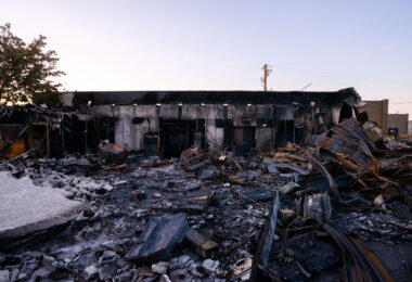 The left behind rubble of Atlas Staffing. The employment companies building was burned the previous month during riots over the death of George Floyd.