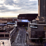 Twin Cities Curfew billboards in downtown Minneapolis after unrest following the May 25th, 2020 death of George Floyd.