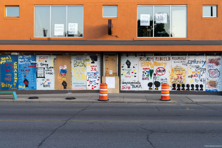 Boards on broadway in North Minneapolis 3 Storefronts in North Minneapolis boarded up after days of unrest following the May 25th, 2020 death of George Floyd.